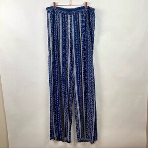 Woman Within Wide Leg Flowy Pants Pull On Side Pockets Blue & White Stripe 20W T